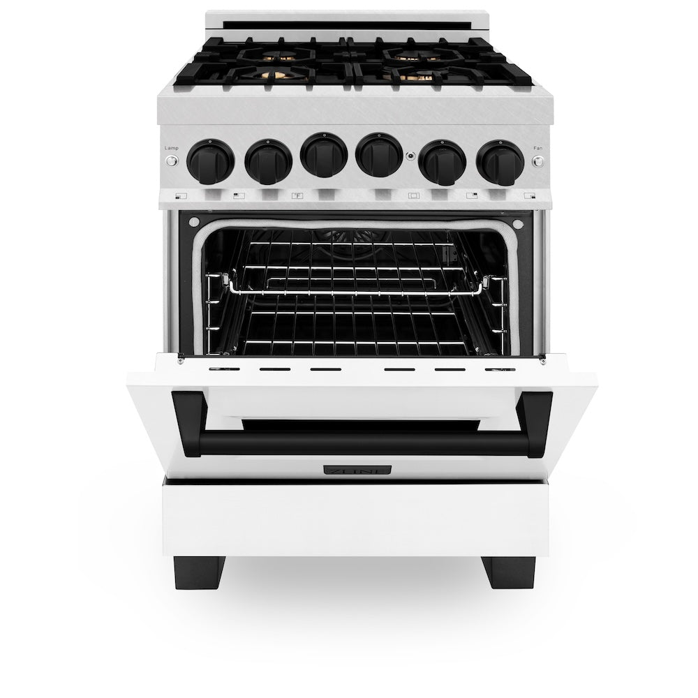 ZLINE Autograph Edition 24 in. 2.8 cu. ft. Range with Gas Stove and Gas Oven in Fingerprint Resistant Stainless Steel with White Matte Door and Matte Black Accents (RGSZ-WM-24-MB)