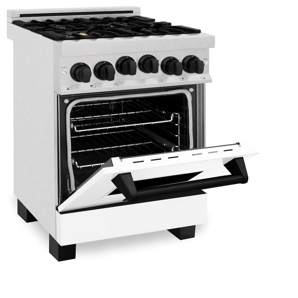 ZLINE Autograph Edition 24 in. 2.8 cu. ft. Range with Gas Stove and Gas Oven in Fingerprint Resistant Stainless Steel with White Matte Door and Matte Black Accents (RGSZ-WM-24-MB)