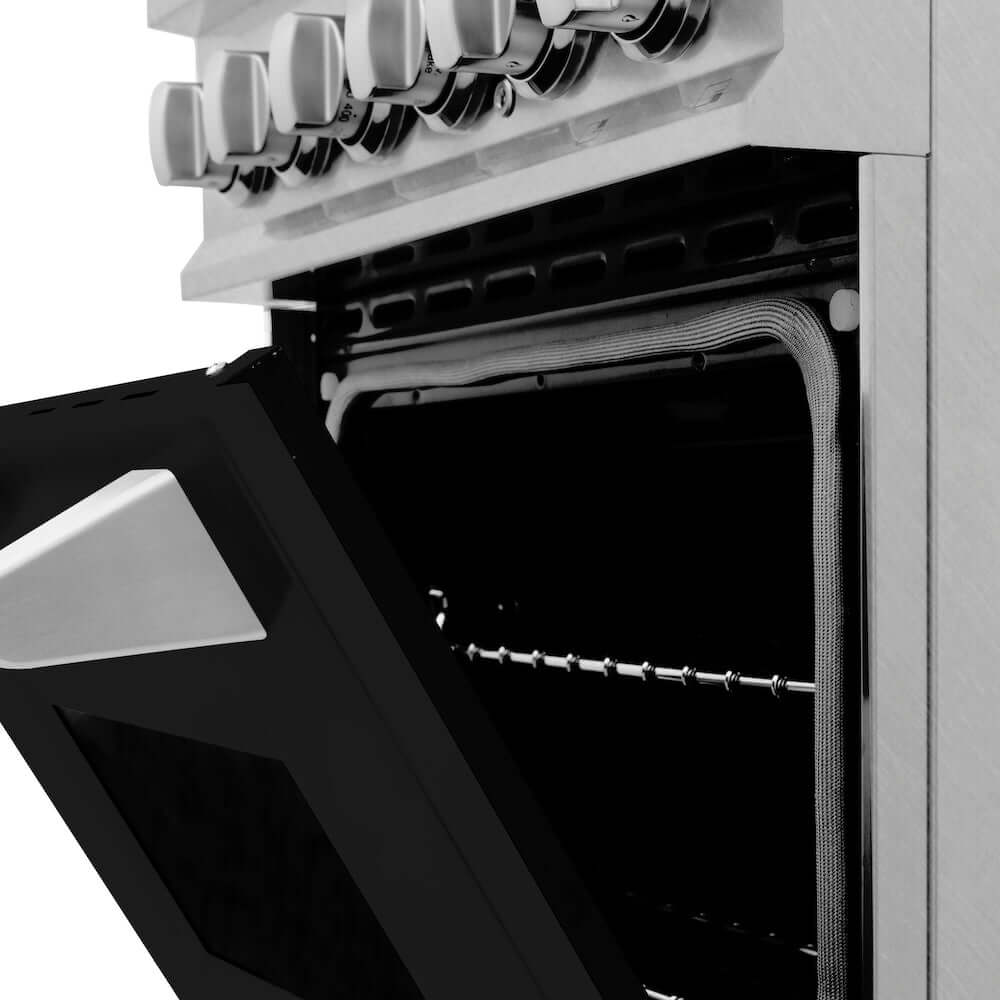 ZLINE 24 in. Professional Dual Fuel Range in Fingerprint Resistant Stainless Steel with Black Matte Door (RAS-BLM-24) 