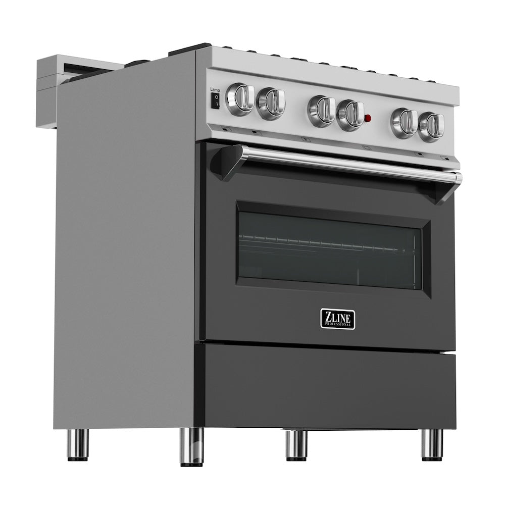 ZLINE 30 in. Kitchen Package with Fingerprint Resistant Stainless Steel Dual Fuel Range with Black Matte Door and Convertible Vent Range Hood (2KP-RASBLMRH30)