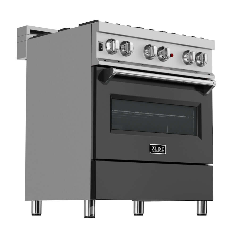 ZLINE 30 in. 4.0 cu. ft. Dual Fuel Range with Gas Stove and Electric Oven in All Fingerprint Resistant Stainless Steel with Black Matte Door (RAS-BLM-30)