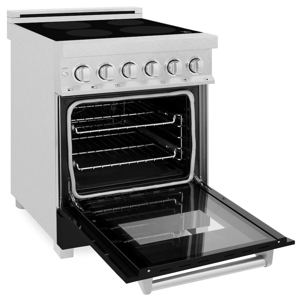 ZLINE 24 in. 2.8 cu. ft. Legacy Induction Range with 4 Element Cooktop and Electric Oven in Satin Stainless Steel and Black Matte Door, Open Box-Good Condition