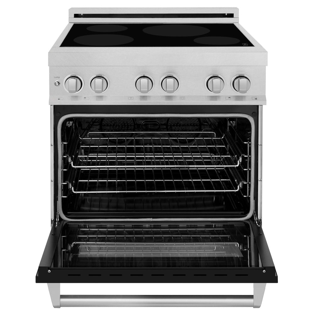 ZLINE 30 in. 4.0 cu. ft. Legacy Induction Range with 4 Element Cooktop and Electric Oven in Satin Stainless Steel and Black Matte Door, Open Box-Good Condition