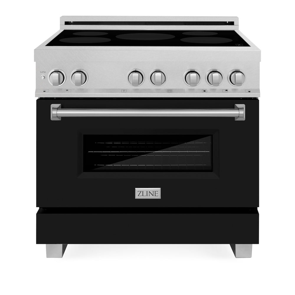 ZLINE 36 in. 4.6 cu. ft. Legacy Induction Range with 5 Element Cooktop and Electric Oven in Satin Stainless Steel and Black Matte Door, Open Box-Good Condition
