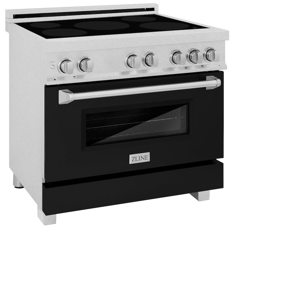 ZLINE 36 in. 4.6 cu. ft. Induction Range with a 5 Element Stove and Electric Oven in Black Matte (RAINDS-BLM-36) side, oven closed.
