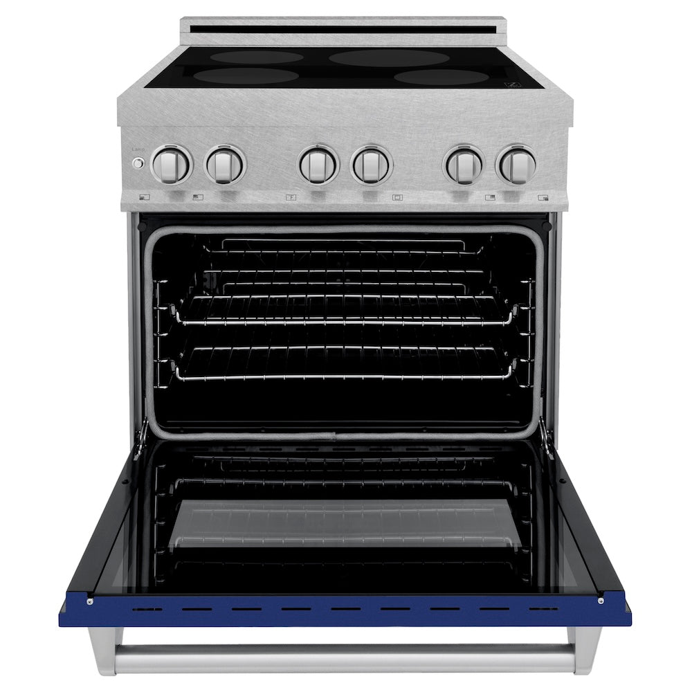 ZLINE 30 in. 4.0 cu. ft. Legacy Induction Range with 4 Element Cooktop and Electric Oven in Satin Stainless Steel and Blue Gloss Door, Open Box-Good Condition