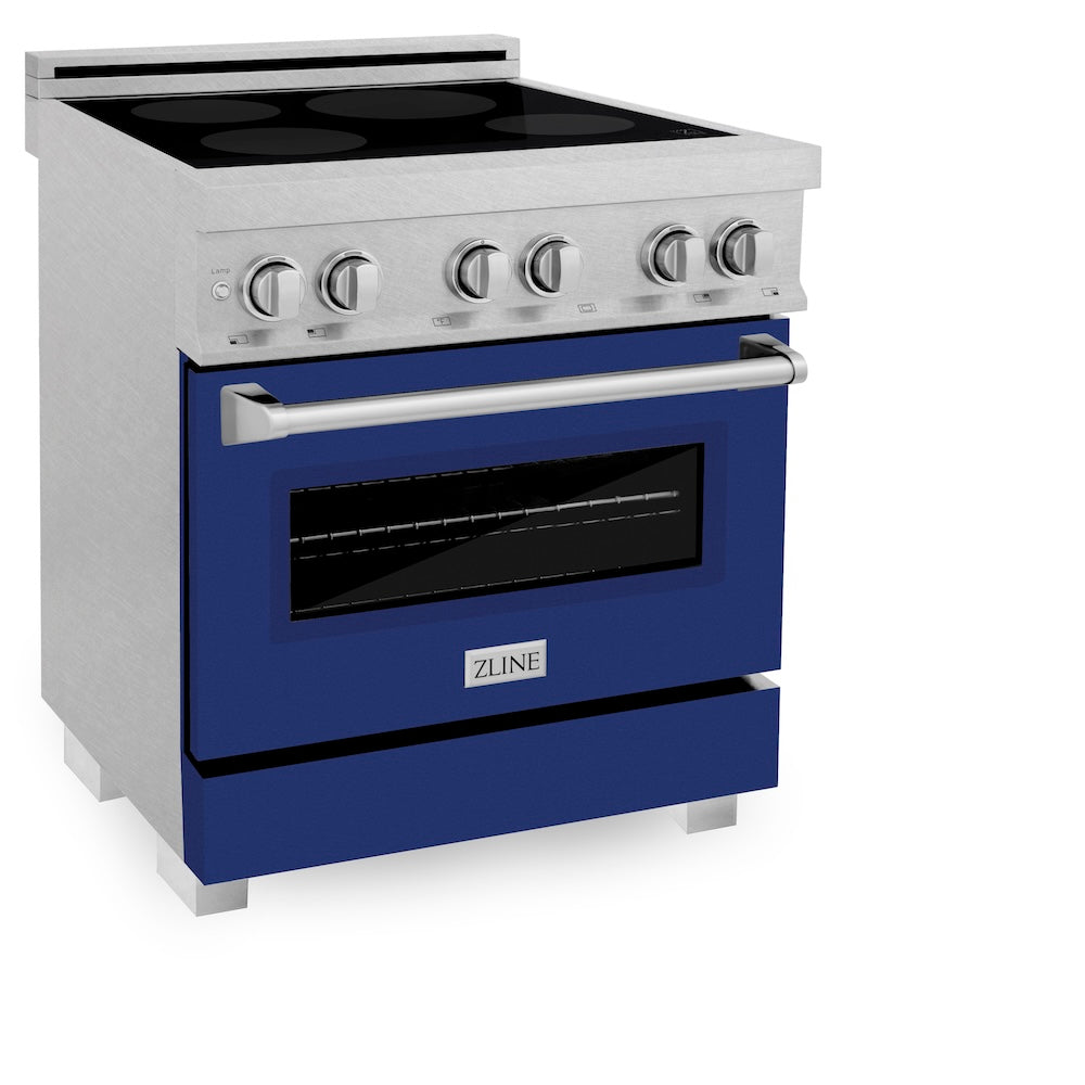 ZLINE 30 in. 4.0 cu. ft. Legacy Induction Range with 4 Element Cooktop and Electric Oven in Satin Stainless Steel and Blue Gloss Door, Open Box-Good Condition