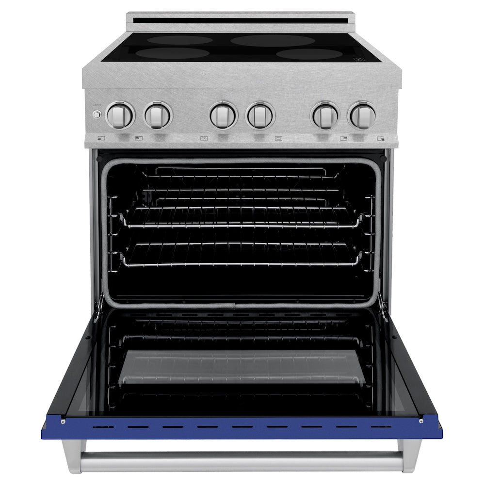 ZLINE 30 in. 4.0 cu. ft. Legacy Induction Range with 4 Element Cooktop and Electric Oven in Satin Stainless Steel and Blue Matte Door, Open Box-Good Condition