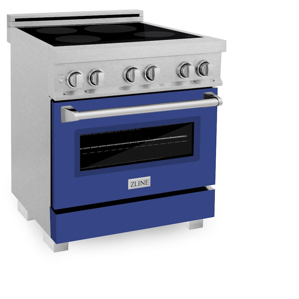 ZLINE 30 in. 4.0 cu. ft. Legacy Induction Range with 4 Element Cooktop and Electric Oven in Satin Stainless Steel and Blue Matte Door, Open Box-Good Condition