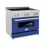 ZLINE 36 in. 4.6 cu. ft. Legacy Induction Range with 5 Element Cooktop and Electric Oven in Satin Stainless Steel and Blue Matte Door, Open Box-Good Condition