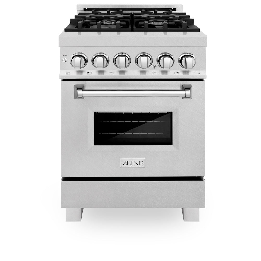 ZLINE 24 in. 2.8 cu. ft. Dual Fuel Range with Gas Stove and Electric Oven in Fingerprint Resistant Stainless Steel (RAS-SN-24) front, oven closed.