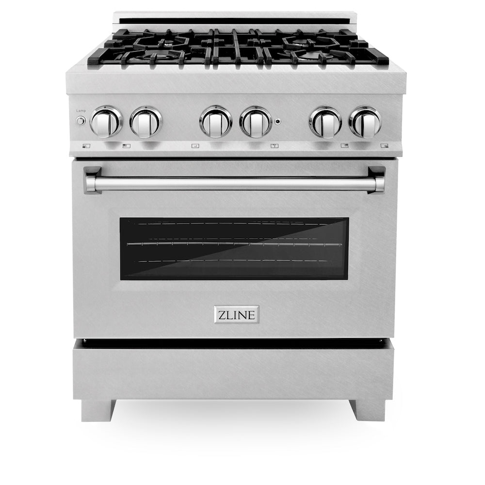 ZLINE 30 in. 4.0 cu. ft. Dual Fuel Range with Gas Stove and Electric Oven in Fingerprint Resistant Stainless Steel (RAS-SN-30) front, oven closed.