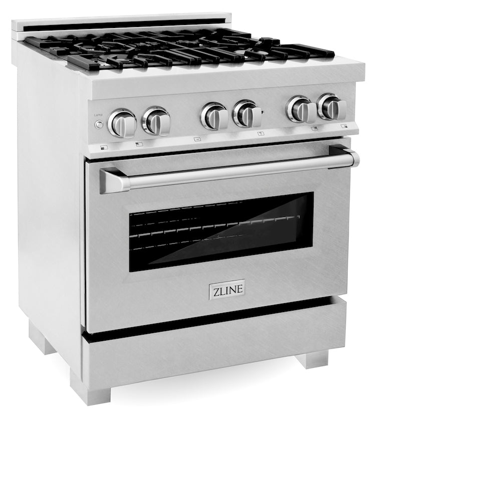 ZLINE 30 in. 4.0 cu. ft. Dual Fuel Range with Gas Stove and Electric Oven in Fingerprint Resistant Stainless Steel (RAS-SN-30) side, oven closed.