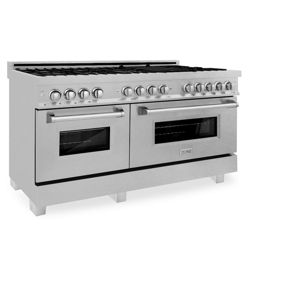 ZLINE 60 in. 7.4 cu. ft. Dual Fuel Range with Gas Stove and Electric Oven in Fingerprint Resistant Stainless Steel (RAS-SN-60) side, oven closed.