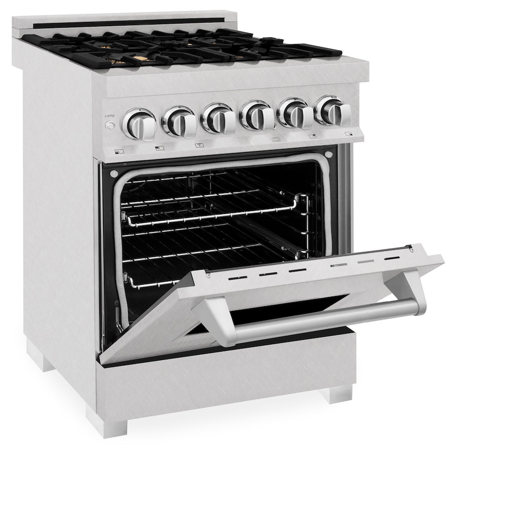 ZLINE 24 in. 2.8 cu. ft. Dual Fuel Range with Gas Stove and Electric Oven in Fingerprint Resistant Stainless Steel with Brass Burners (RAS-SN-BR-24)