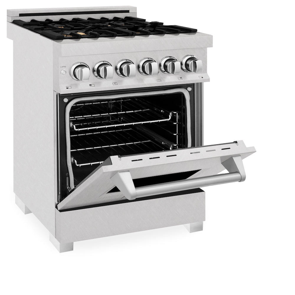 ZLINE 24 in. 2.8 cu. ft. Dual Fuel Range with Gas Stove and Electric Oven in Fingerprint Resistant Stainless Steel with Brass Burners (RAS-SN-BR-24) 