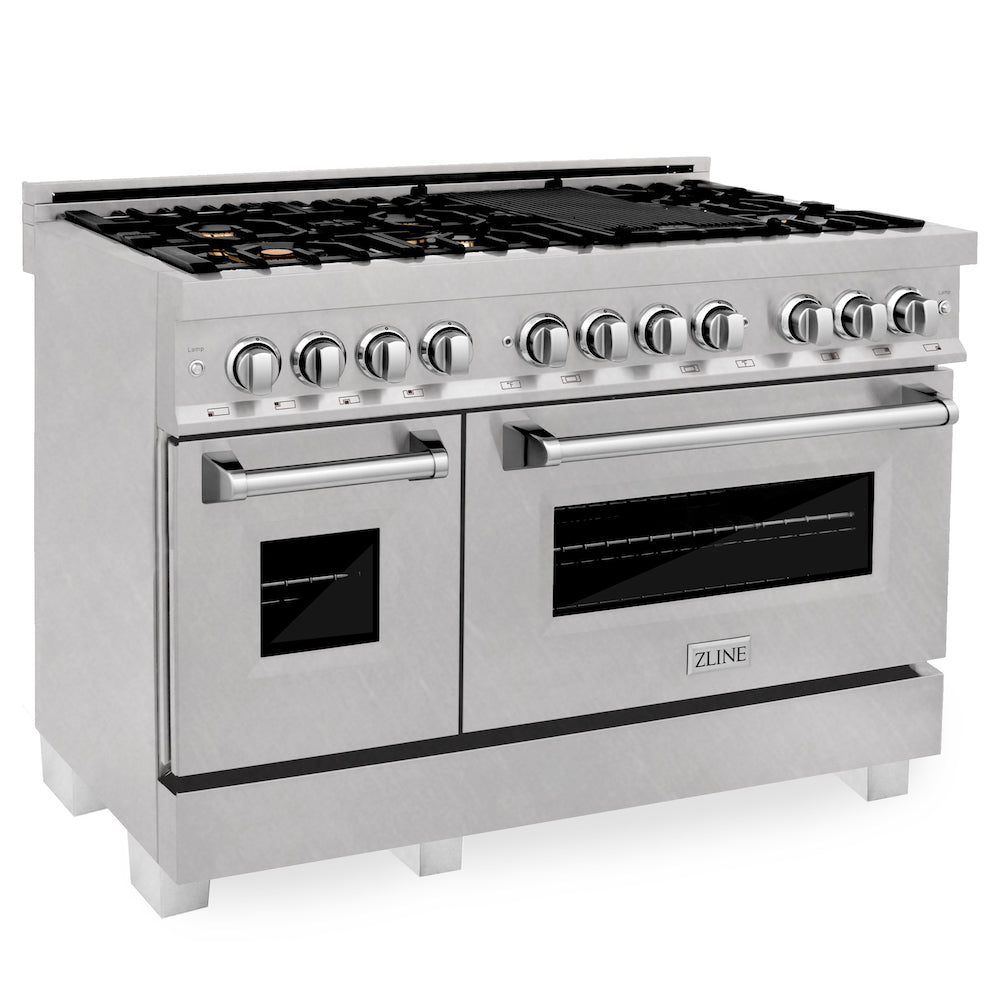 ZLINE 48 in. 6.0 cu. ft. Dual Fuel Range with Gas Stove and Electric Oven in Fingerprint Resistant Stainless Steel and Brass Burners (RAS-SN-BR-48)