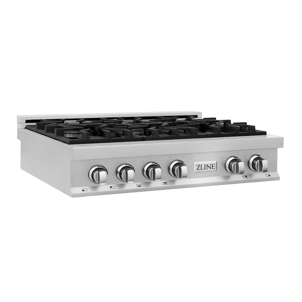 ZLINE 36 in. Porcelain Gas Stovetop in Fingerprint Resistant Stainless Steel with 6 Gas Burners (RTS-36)