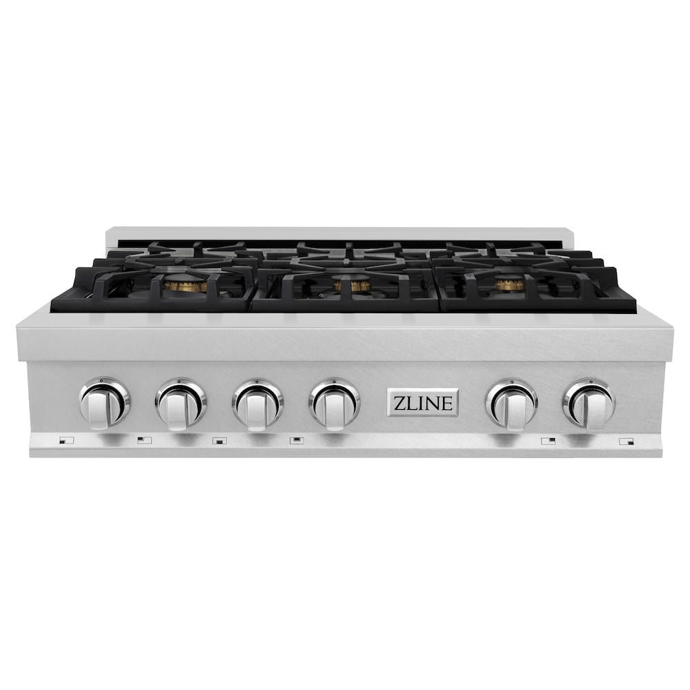 ZLINE 36 in. Porcelain Gas Stovetop in Fingerprint Resistant Stainless Steel with 6 Gas Brass Burners (RTS-BR-36)