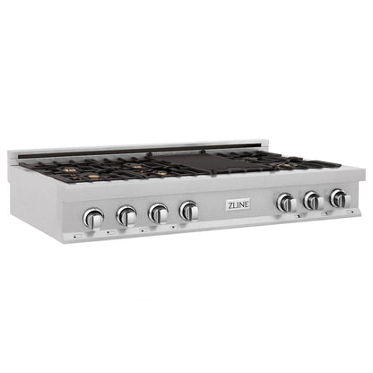ZLINE 48 in. Legacy Gas Rangetop with 7 Brass Burners and Porcelain Cooktop in Satin Stainless Steel (RTS-BR-48) main image.