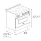 ZLINE 36 in. 4.6 cu. ft. Legacy Induction Range with 5 Element Cooktop and Electric Oven in Satin Stainless Steel, Open Box-Good Condition dimensional diagram.
