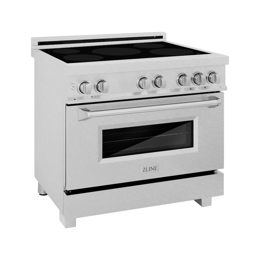 ZLINE 36 in. 4.6 cu. ft. Legacy Induction Range with 5 Element Cooktop and Electric Oven in Satin Stainless Steel, Open Box-Good Condition