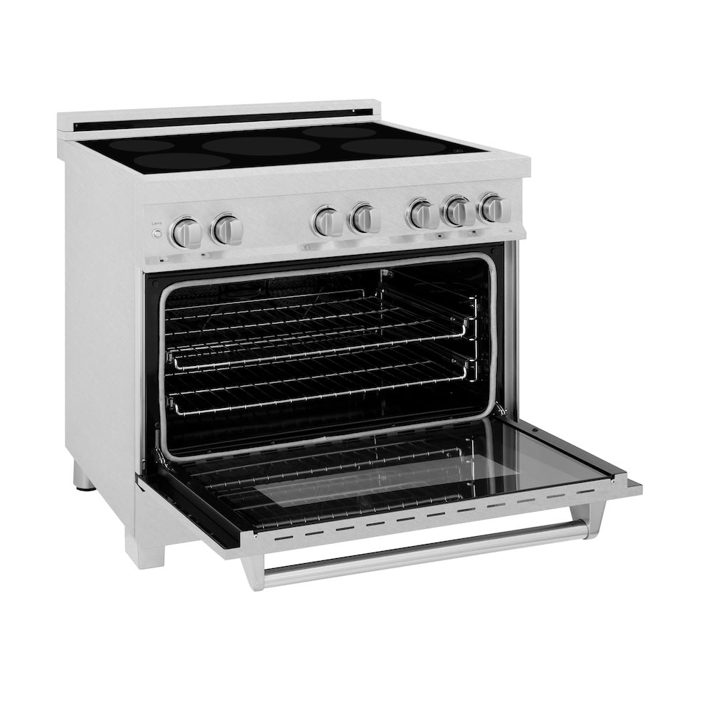 ZLINE 36 in. 4.6 cu. ft. Legacy Induction Range with 5 Element Cooktop and Electric Oven in Satin Stainless Steel, Open Box-Good Condition
