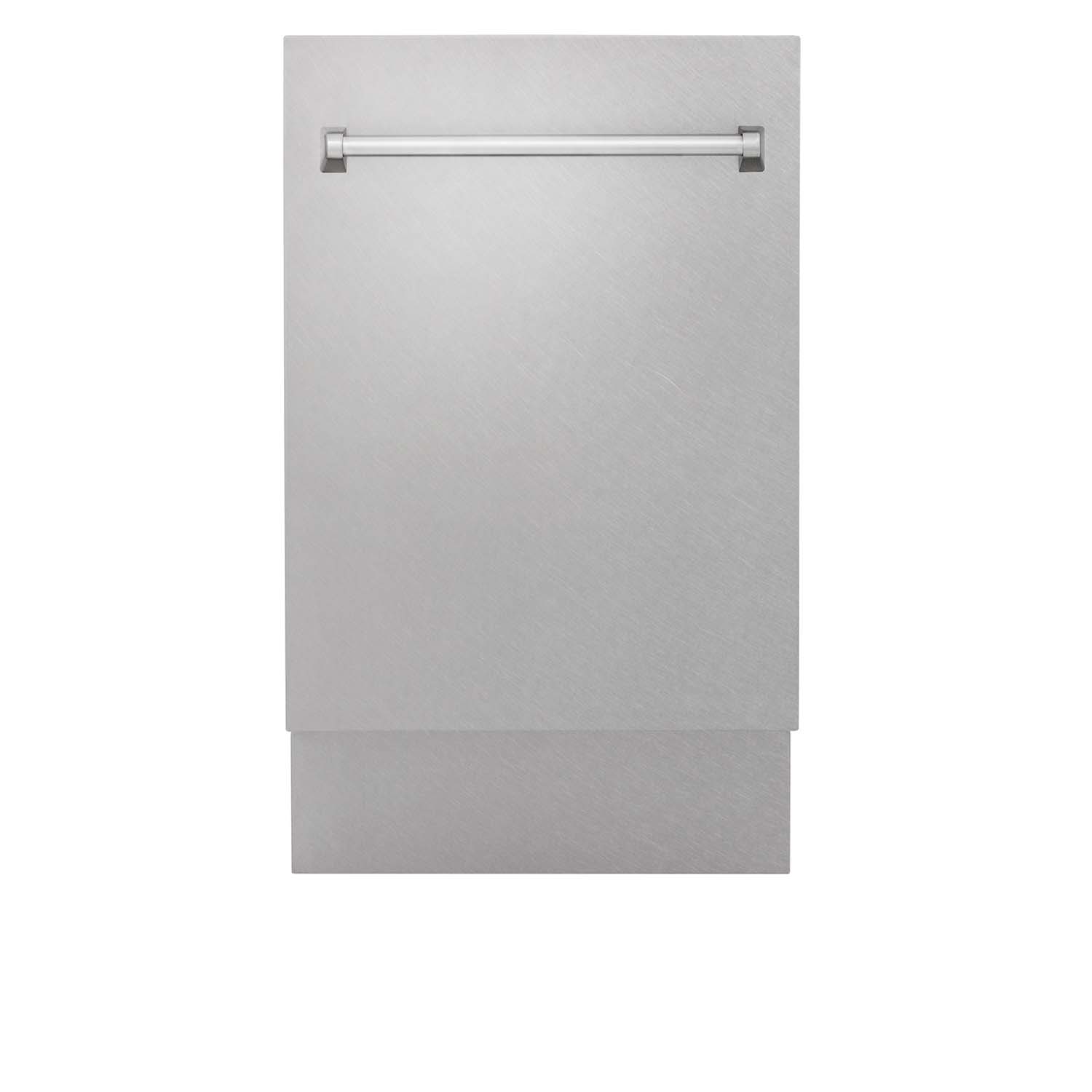 ZLINE 18" Tallac Series Dishwasher with DuraSnow Stainless Steel panel front.