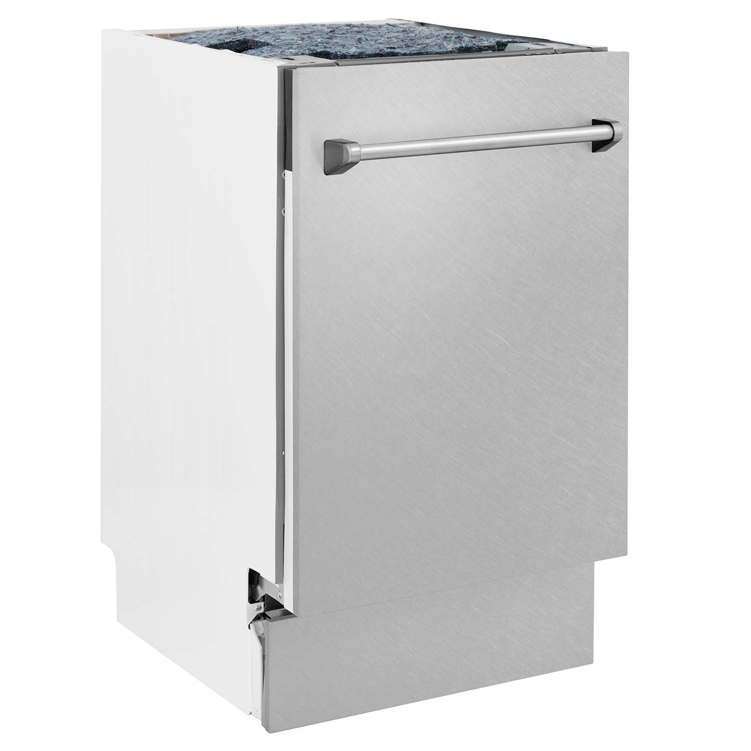 ZLINE 18" Tallac Series Dishwasher in DuraSnow side angle door closed.