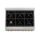 ZLINE Autograph Edition 36 in. 4.6 cu. ft. Legacy Dual Fuel Range with 6 Burner Gas Cooktop and Electric Convection Oven in Satin Stainless Steel and Champagne Bronze Accents, Open Box-Great Condition
