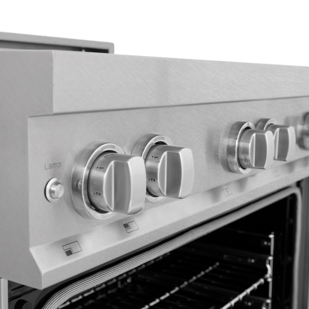 ZLINE 36 in. 4.6 cu. ft. Legacy Induction Range with 5 Element Cooktop and Electric Oven in Satin Stainless Steel and Red Gloss Door, Open Box-Good Condition