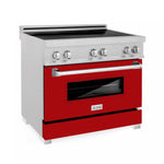 ZLINE 36 in. 4.6 cu. ft. Legacy Induction Range with 5 Element Cooktop and Electric Oven in Satin Stainless Steel and Red Gloss Door, Open Box-Good Condition