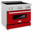 ZLINE 36 in. 4.6 cu. ft. Legacy Induction Range with 5 Element Cooktop and Electric Oven in Satin Stainless Steel and Red Gloss Door, Open Box-Good Condition