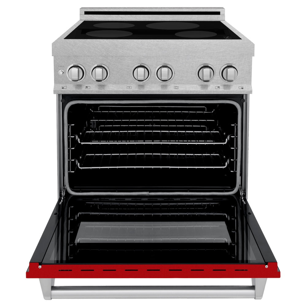 ZLINE 30 in. 4.0 cu. ft. Legacy Induction Range with 4 Element Cooktop and Electric Oven in Satin Stainless Steel and Red Gloss Door, Open Box-Good Condition