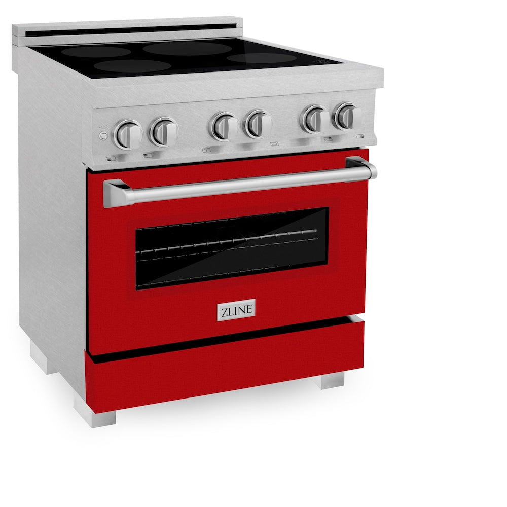 ZLINE 30 in. 4.0 cu. ft. Legacy Induction Range with 4 Element Cooktop and Electric Oven in Satin Stainless Steel and Red Gloss Door, Open Box-Good Condition