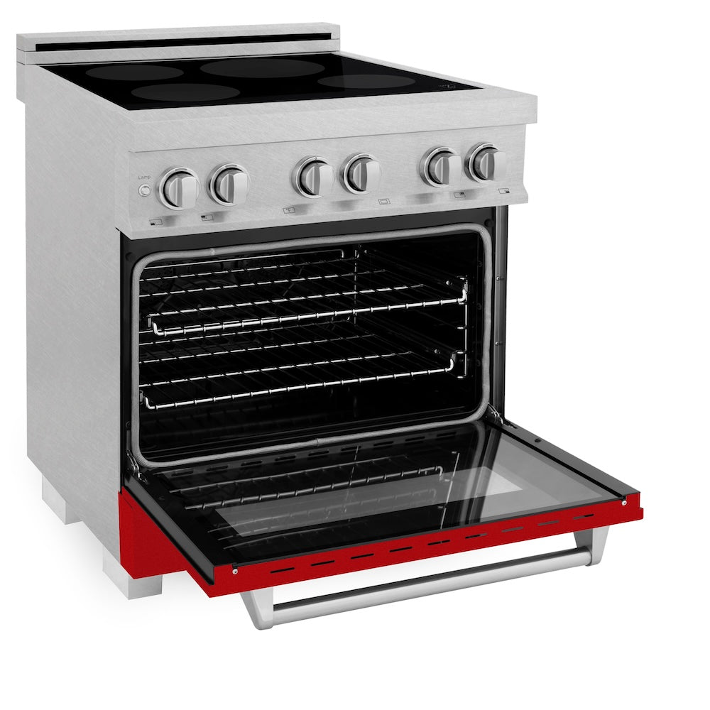 ZLINE 30 in. 4.0 cu. ft. Legacy Induction Range with 4 Element Cooktop and Electric Oven in Satin Stainless Steel and Red Gloss Door, Open Box-Good Condition