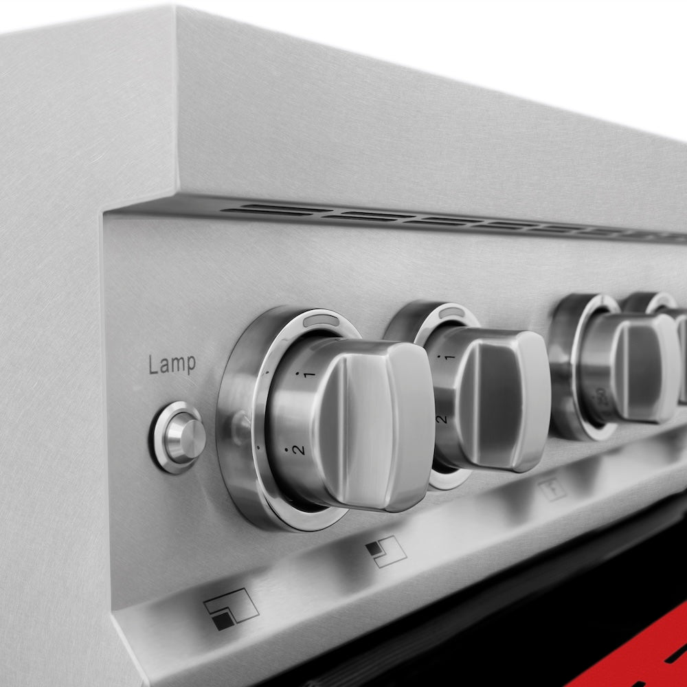 ZLINE 30 in. 4.0 cu. ft. Legacy Induction Range with 4 Element Cooktop and Electric Oven in Satin Stainless Steel and Red Matte Door, Open Box-Good Condition