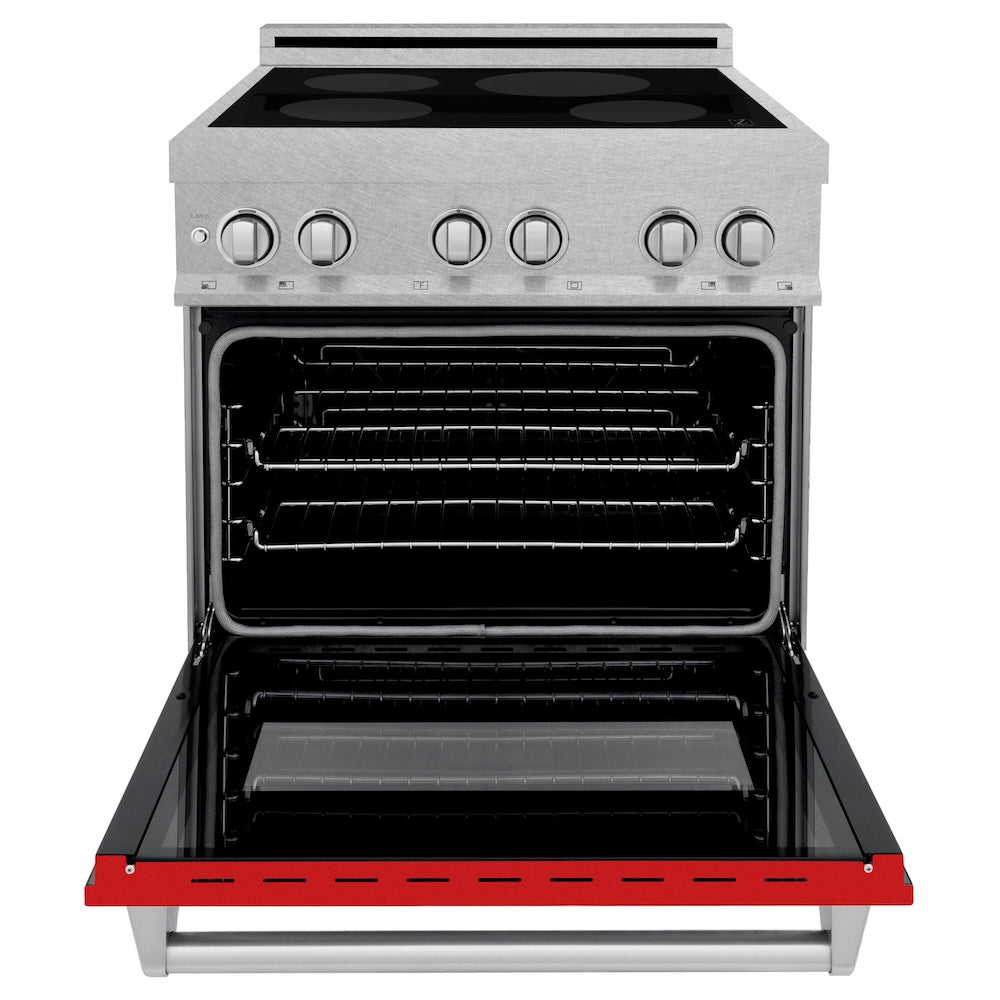 ZLINE 30 in. 4.0 cu. ft. Legacy Induction Range with 4 Element Cooktop and Electric Oven in Satin Stainless Steel and Red Matte Door, Open Box-Good Condition