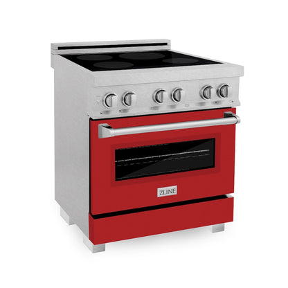 ZLINE 30 in. 4.0 cu. ft. Legacy Induction Range with 4 Element Cooktop and Electric Oven in Satin Stainless Steel and Red Matte Door, Open Box-Good Condition