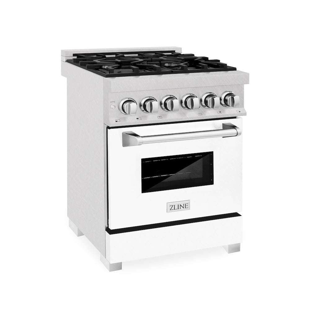 ZLINE 24 in. 2.8 cu. ft. Dual Fuel Range with Gas Stove and Electric Oven in Fingerprint Resistant Stainless Steel and White Matte Door (RAS-WM-24) 