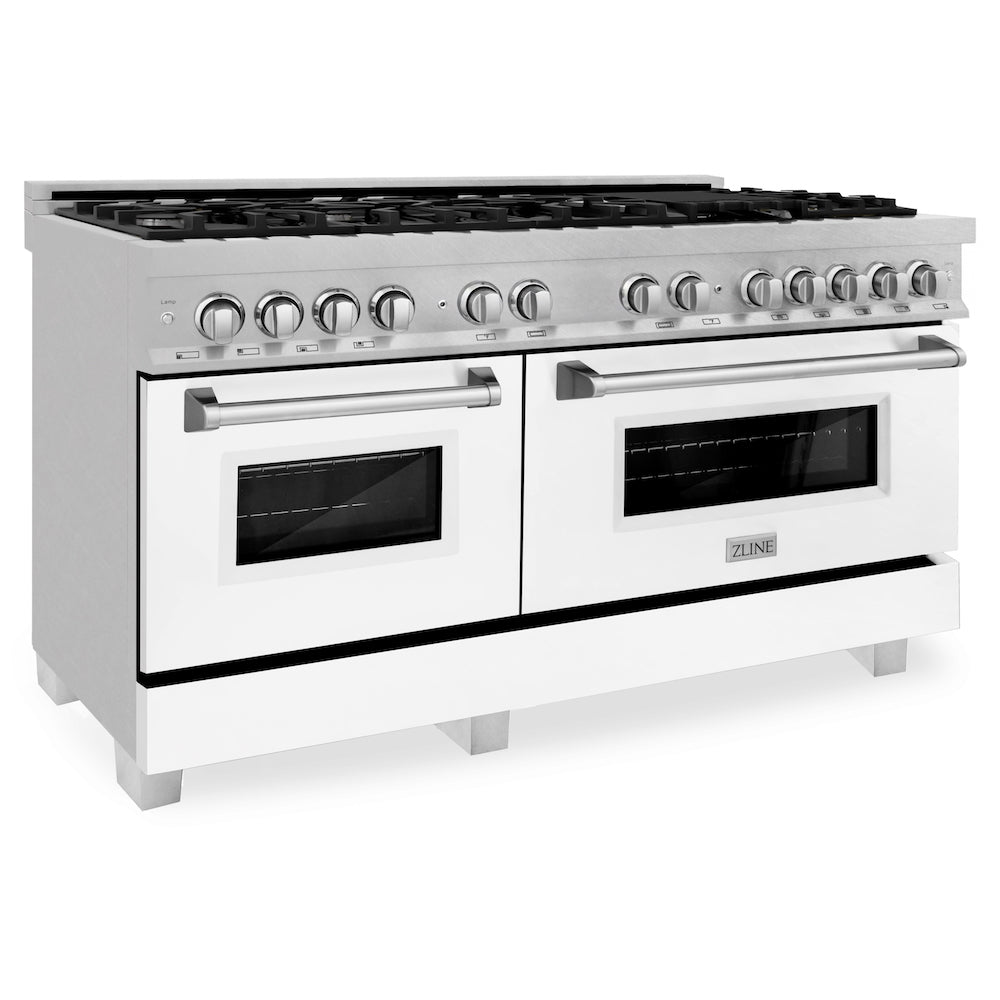 ZLINE 60 in. 7.4 cu. ft. Dual Fuel Range with Gas Stove and Electric Oven in Fingerprint Resistant Stainless Steel and White Matte Doors (RAS-WM-60)