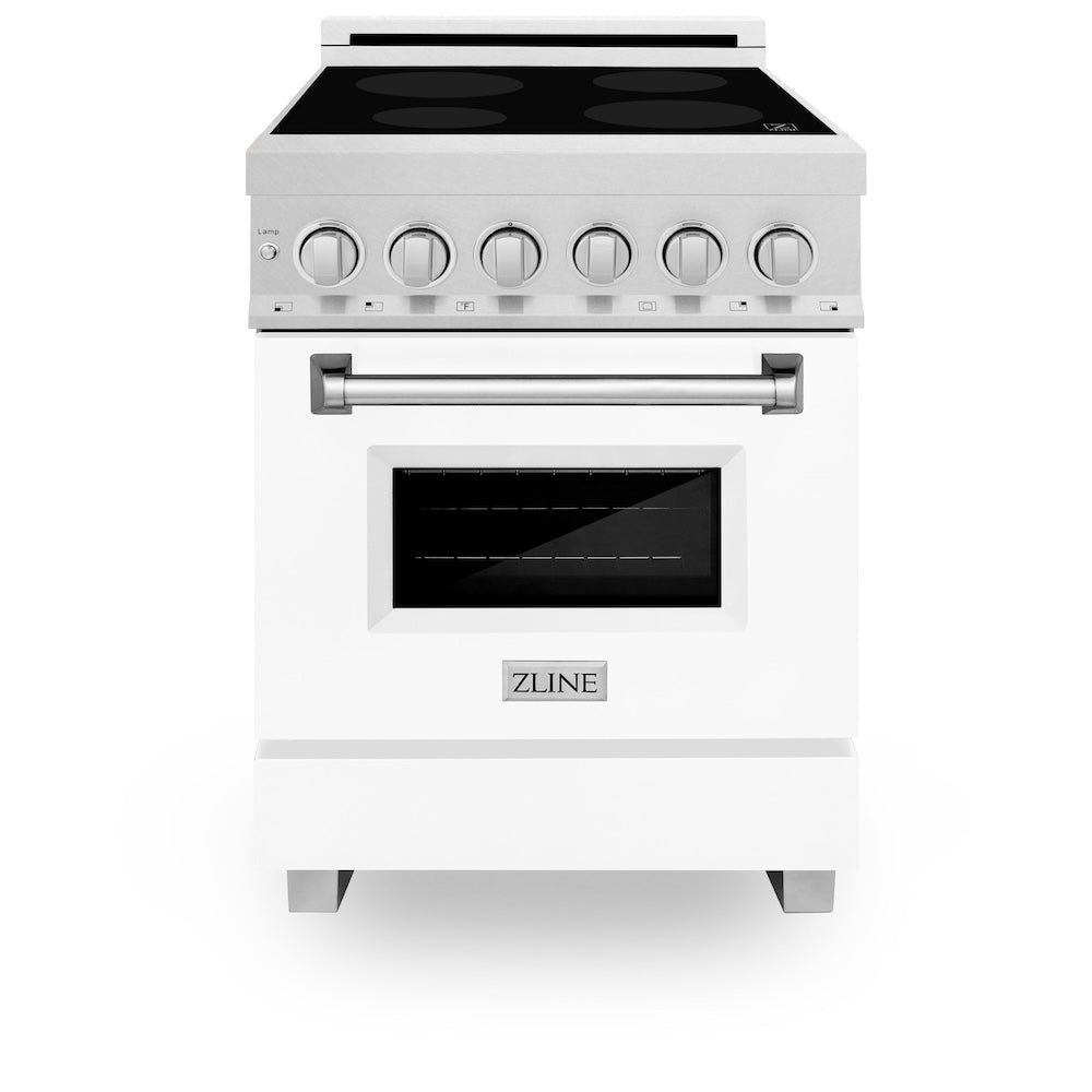 ZLINE 24 in. 2.8 cu. ft. Legacy Induction Range with 4 Element Cooktop and Electric Oven in Satin Stainless Steel and White Matte Door, Open Box-Good Condition