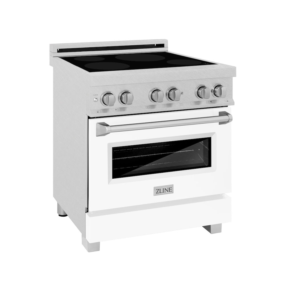 ZLINE 30 in. 4.0 cu. ft. Legacy Induction Range with 4 Element Cooktop and Electric Oven in Satin Stainless Steel and White Matte Door, Open Box-Good Condition