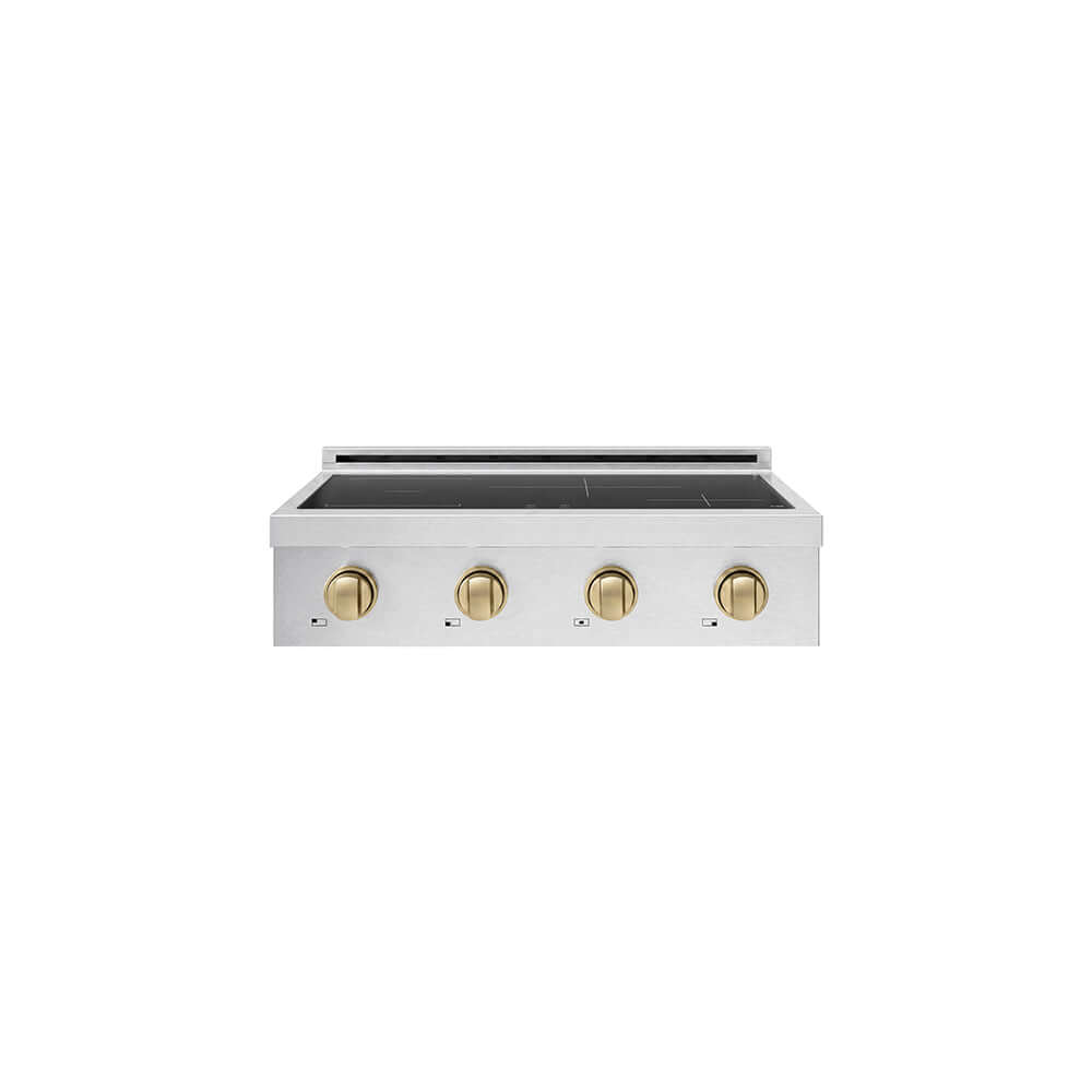 ZLINE Autograph Edition 30 in. Paramount Induction Rangetop with 4 Element Cooktop in Satin Stainless Steel and Champagne Bronze Accents (SINRTSZ-30-CB) main image.