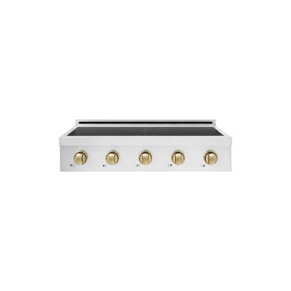 ZLINE Autograph Edition 36 in. Paramount Induction Rangetop with 5 Element Cooktop in Satin Stainless Steel and Champagne Bronze Accents (SINRTSZ-36-CB) main image.
