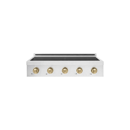 ZLINE Autograph Edition 36 in. Paramount Induction Rangetop with 5 Element Cooktop in Satin Stainless Steel and Champagne Bronze Accents (SINRTSZ-36-CB)