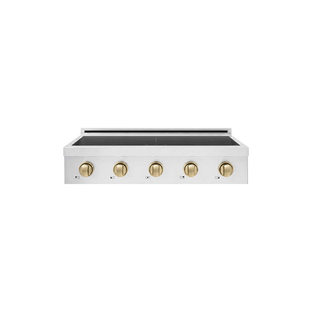 ZLINE Autograph Edition 36 in. Paramount Induction Rangetop with 5 Element Cooktop in Stainless Steel and Champagne Bronze Accents (SINRTZ-36-CB) main image.