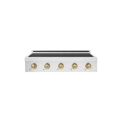 ZLINE Autograph Edition 36 in. Paramount Induction Rangetop with 5 Element Cooktop in Stainless Steel and Champagne Bronze Accents (SINRTZ-36-CB)