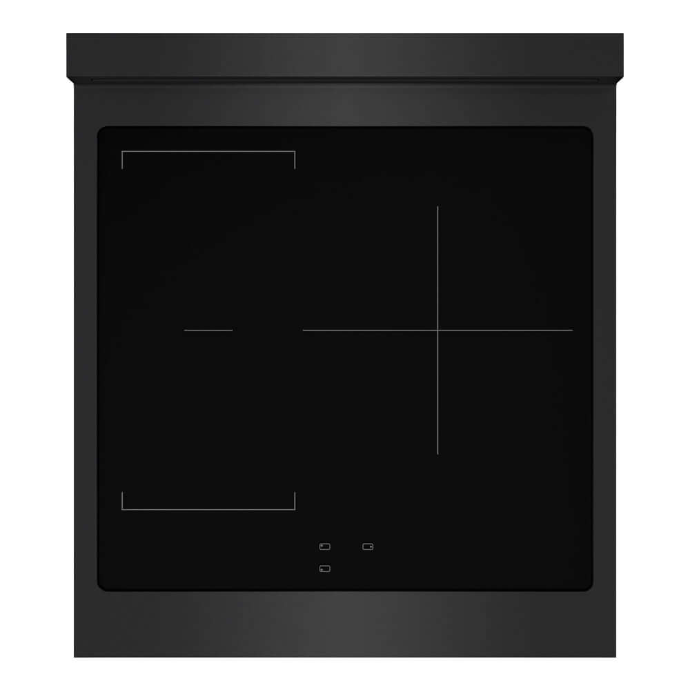 ZLINE Autograph Edition 24 in. 3.2 cu. ft. Marino Induction Range with 3 Element Cooktop and Electric Convection Oven in Black Stainless Steel with Polished Gold Accents (MINRBZ-24-G) top-down, above cooking surface.
