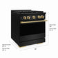 ZLINE Autograph Edition 30 in. 4.2 cu. ft. Marino Dual Fuel Range with 4 Burner Gas Cooktop and Electric Convection Oven in Black Stainless Steel with Polished Gold Accents (MDRBZ-30-G)